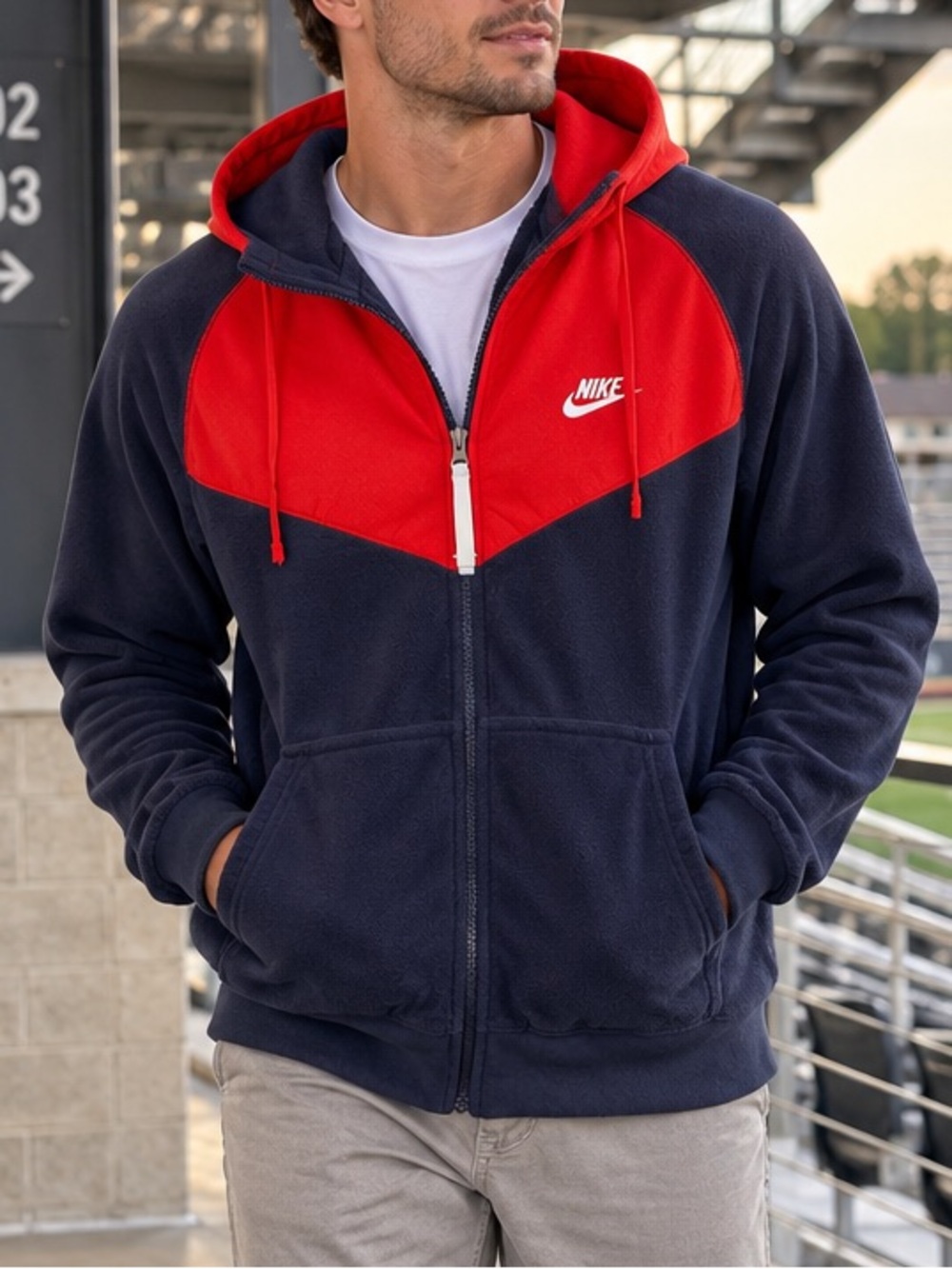 Nike Sportswear Polar Fleece Windrunner Hoodie Navy Red Men’s L